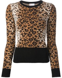 Женский коричневый свитер с круглым вырезом с леопардовым принтом от RED Valentino