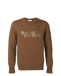 Мужской коричневый свитер с круглым вырезом с принтом от Bally