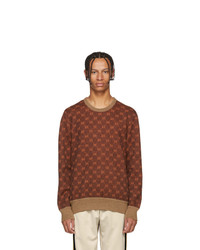 Мужской коричневый свитер с круглым вырезом с принтом от Gucci