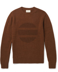 Мужской коричневый свитер с круглым вырезом с принтом от Oliver Spencer