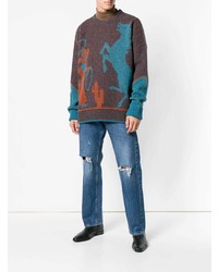 Мужской коричневый свитер с круглым вырезом с принтом от DSQUARED2