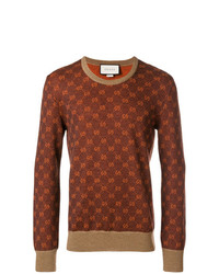 Мужской коричневый свитер с круглым вырезом с ромбами от Gucci