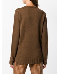 Женский коричневый свитер с круглым вырезом с украшением от P.A.R.O.S.H.