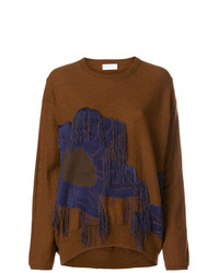 Женский коричневый свитер с круглым вырезом с цветочным принтом от Christian Wijnants