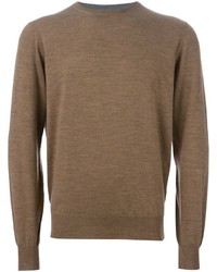 Мужской коричневый свитер с круглым вырезом от Brunello Cucinelli