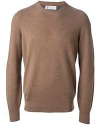Мужской коричневый свитер с круглым вырезом от Brunello Cucinelli