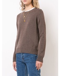 Женский коричневый свитер с круглым вырезом от Alexandra Golovanoff