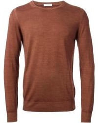 Мужской коричневый свитер с круглым вырезом от Paolo Pecora