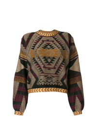 Коричневый свободный свитер с геометрическим рисунком от Etro
