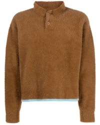 Коричневый флисовый свитер с воротником поло