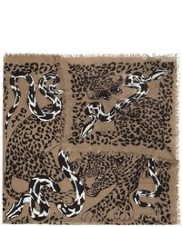 Женский коричневый шарф с леопардовым принтом от Alexander McQueen