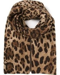 Женский коричневый шарф с леопардовым принтом от Dolce & Gabbana