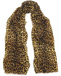 Женский коричневый шарф с леопардовым принтом от Saint Laurent