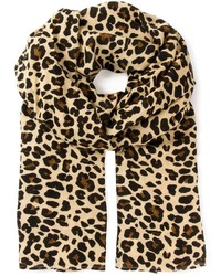 Женский коричневый шарф с леопардовым принтом
