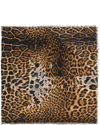 Женский коричневый шарф с принтом от Saint Laurent