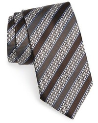Коричневый шелковый галстук в горизонтальную полоску