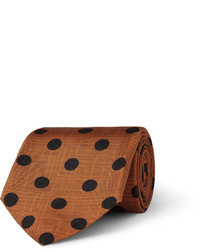 Коричневый шелковый галстук в горошек