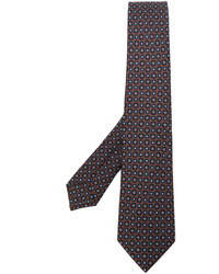 Мужской коричневый шелковый галстук с геометрическим рисунком от Kiton
