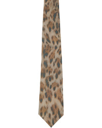 Коричневый шелковый галстук с леопардовым принтом