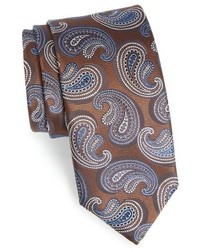 Коричневый шелковый галстук с "огурцами"