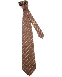 Мужской коричневый шелковый галстук с принтом от Gucci