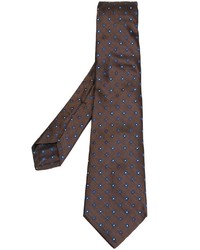 Мужской коричневый шелковый галстук с цветочным принтом от Kiton