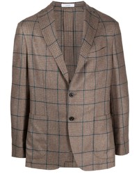 Мужской коричневый шелковый пиджак в шотландскую клетку от Boglioli