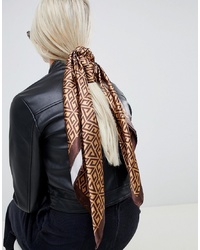 Женский коричневый шелковый шарф с принтом от ASOS DESIGN