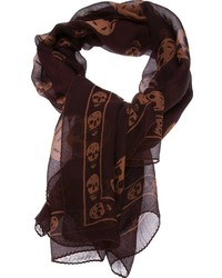 Женский коричневый шелковый шарф от Alexander McQueen