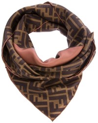 Женский коричневый шелковый шарф от Fendi