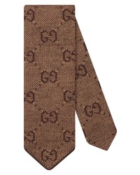 Коричневый шерстяной галстук с принтом
