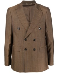 Коричневый шерстяной двубортный пиджак в вертикальную полоску