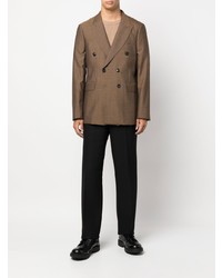 Мужской коричневый шерстяной двубортный пиджак в вертикальную полоску от PT TORINO