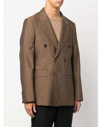 Мужской коричневый шерстяной двубортный пиджак в вертикальную полоску от PT TORINO