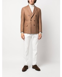 Мужской коричневый шерстяной двубортный пиджак с узором "в ёлочку" от Eleventy