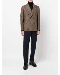 Мужской коричневый шерстяной двубортный пиджак с узором "гусиные лапки" от Tagliatore