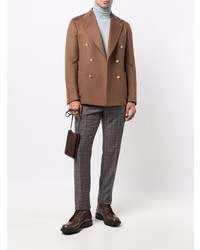 Мужской коричневый шерстяной двубортный пиджак от Tagliatore