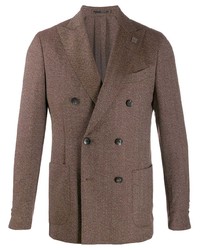 Мужской коричневый шерстяной двубортный пиджак от Lardini