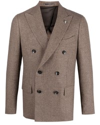 Мужской коричневый шерстяной двубортный пиджак от Lardini