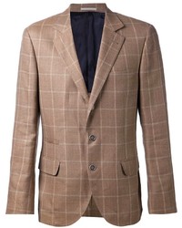 Мужской коричневый шерстяной пиджак в клетку от Brunello Cucinelli