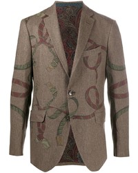 Коричневый шерстяной пиджак с принтом