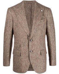 Мужской коричневый шерстяной пиджак с узором "в ёлочку" от Luigi Bianchi Mantova