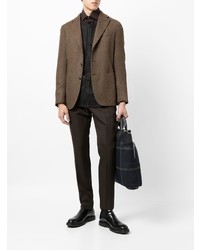 Мужской коричневый шерстяной пиджак с узором "в ёлочку" от Caruso