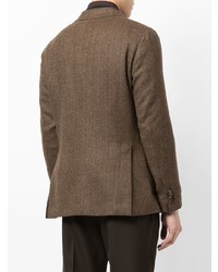 Мужской коричневый шерстяной пиджак с узором "в ёлочку" от Caruso