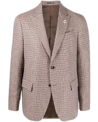 Мужской коричневый шерстяной пиджак с узором "гусиные лапки" от Lardini