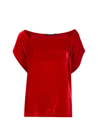 Красная бархатная блуза с коротким рукавом от Reinaldo Lourenço