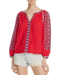 Красная блуза-крестьянка с вышивкой