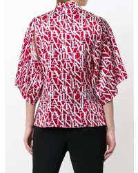 Красная блуза с коротким рукавом с принтом от Lanvin