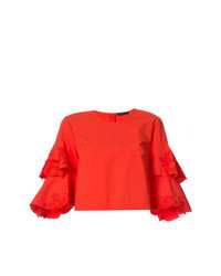 Красная блуза с коротким рукавом с рюшами