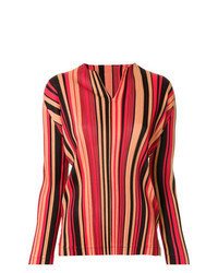 Красная блузка с длинным рукавом в вертикальную полоску